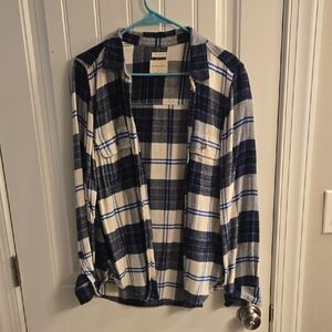 American Eagle Outfitters Navy and White Checkered Shirt